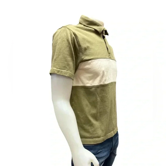 Frank And Oak Green White Short Sleeve Polo Top size Medium - Picture 2 of 11